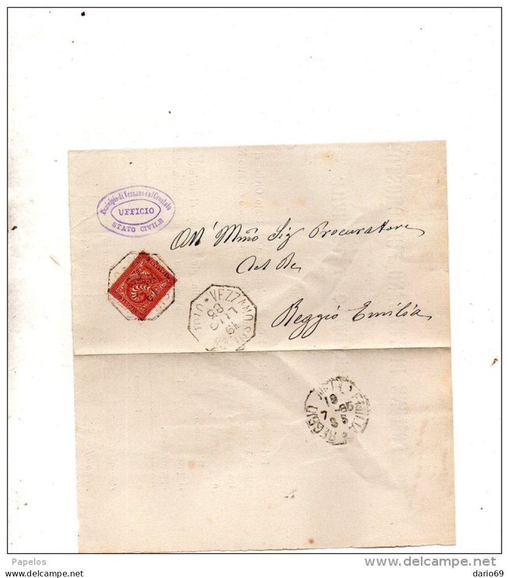 1885 LETTERA CON ANNULLO VEZZANO SUL CROSTOLO REGGIO EMILIA - Marcophilie