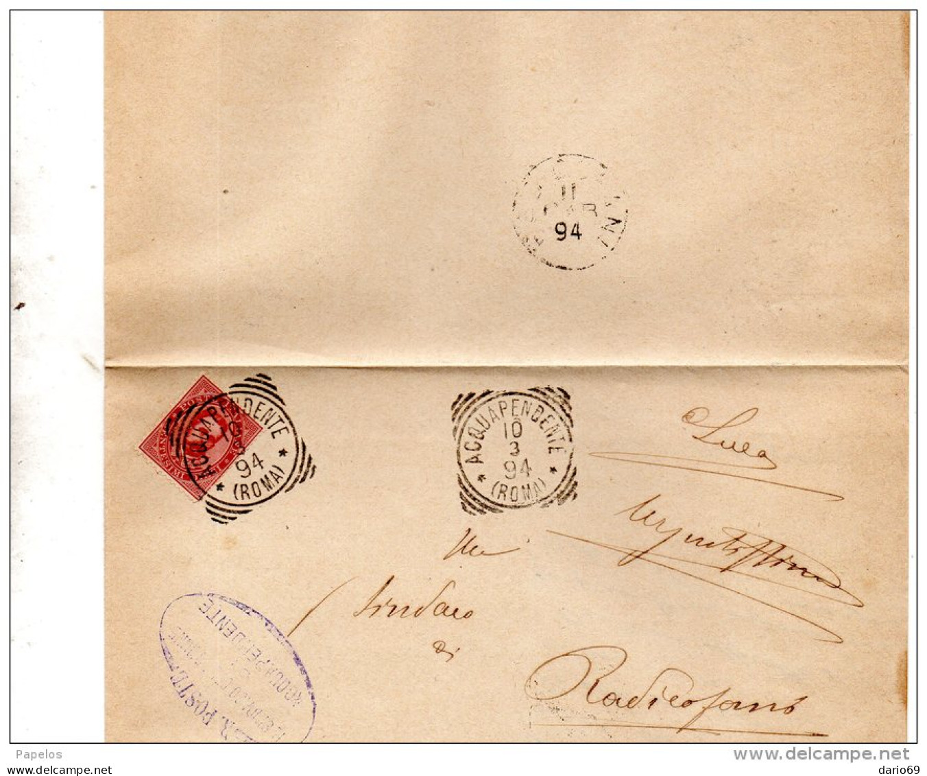 1894  LETTERA CON ANNULLO ACQUAPENDENTE ROMA - Poststempel