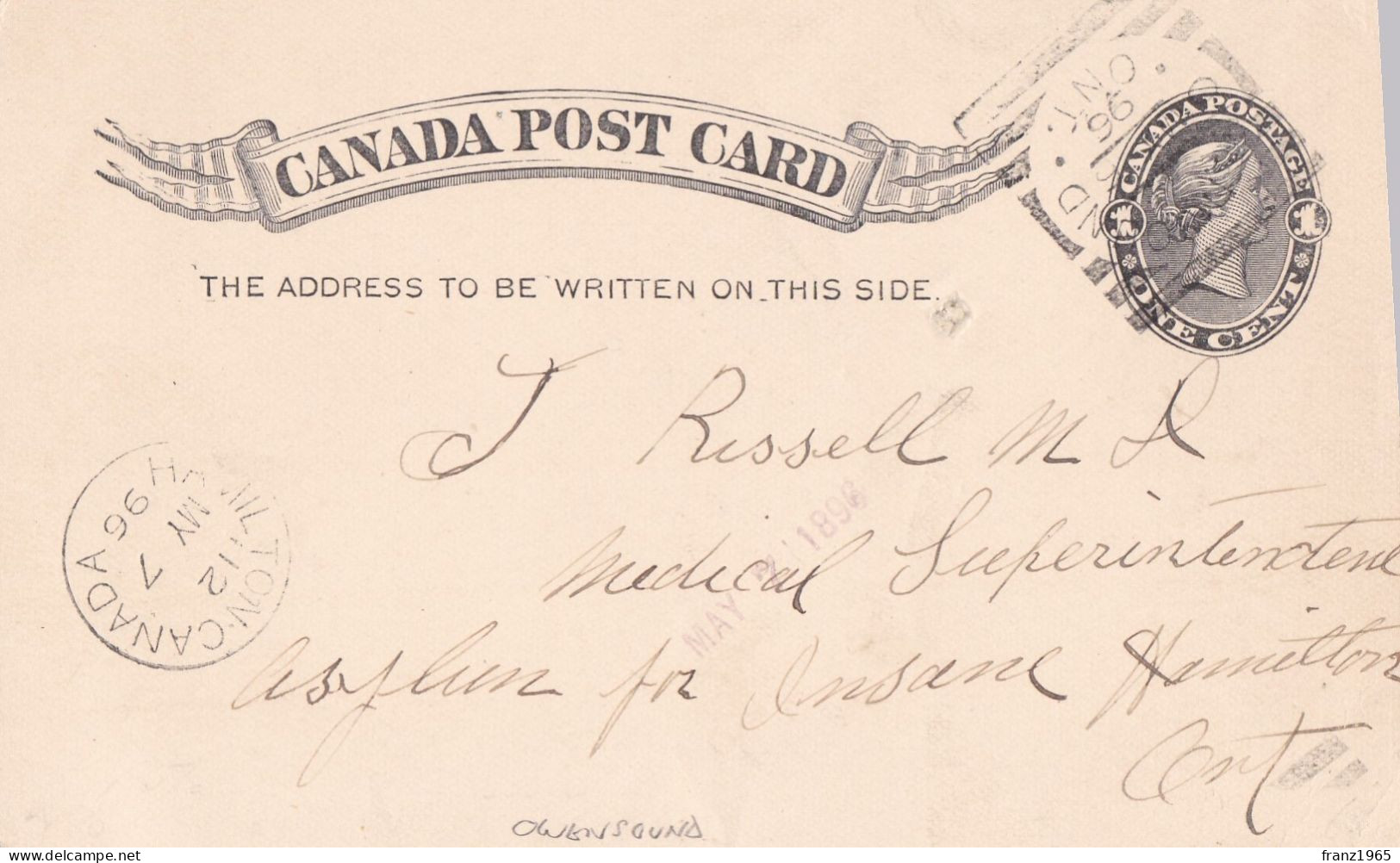 Post Card - Hamilton - 1896 - Brieven En Documenten