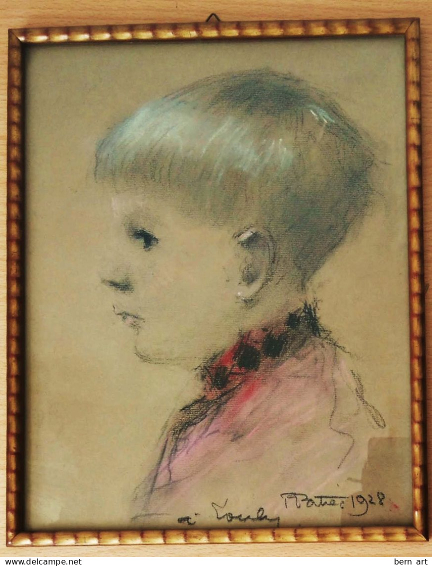 Authentique Dessin- Fusain Art Déco.- "Portrait Vu De Profil" Signé P. PATREC 1928.- Encadré Vitré. - Zeichnungen