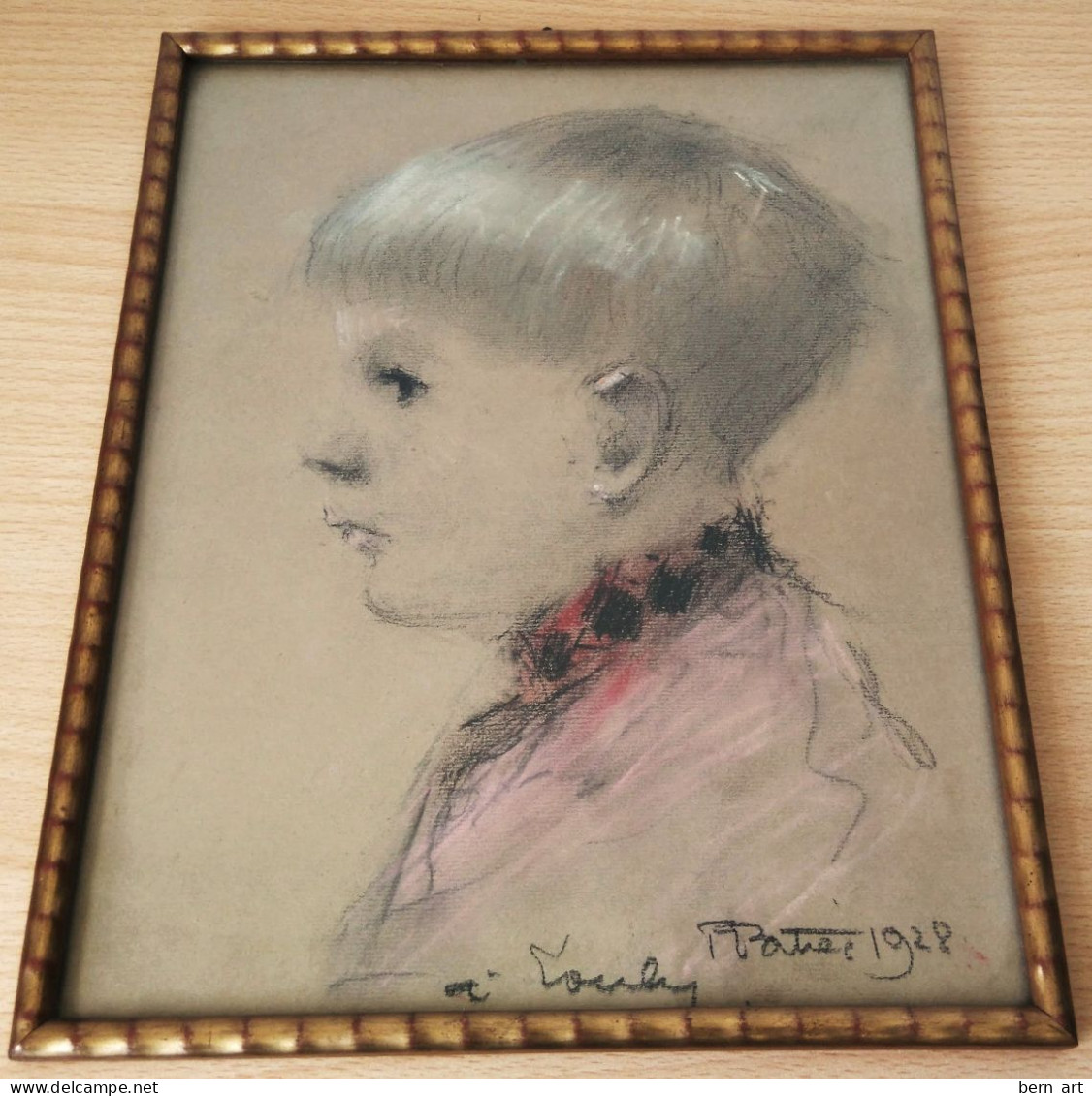 Authentique Dessin- Fusain Art Déco.- "Portrait Vu De Profil" Signé P. PATREC 1928.- Encadré Vitré. - Drawings