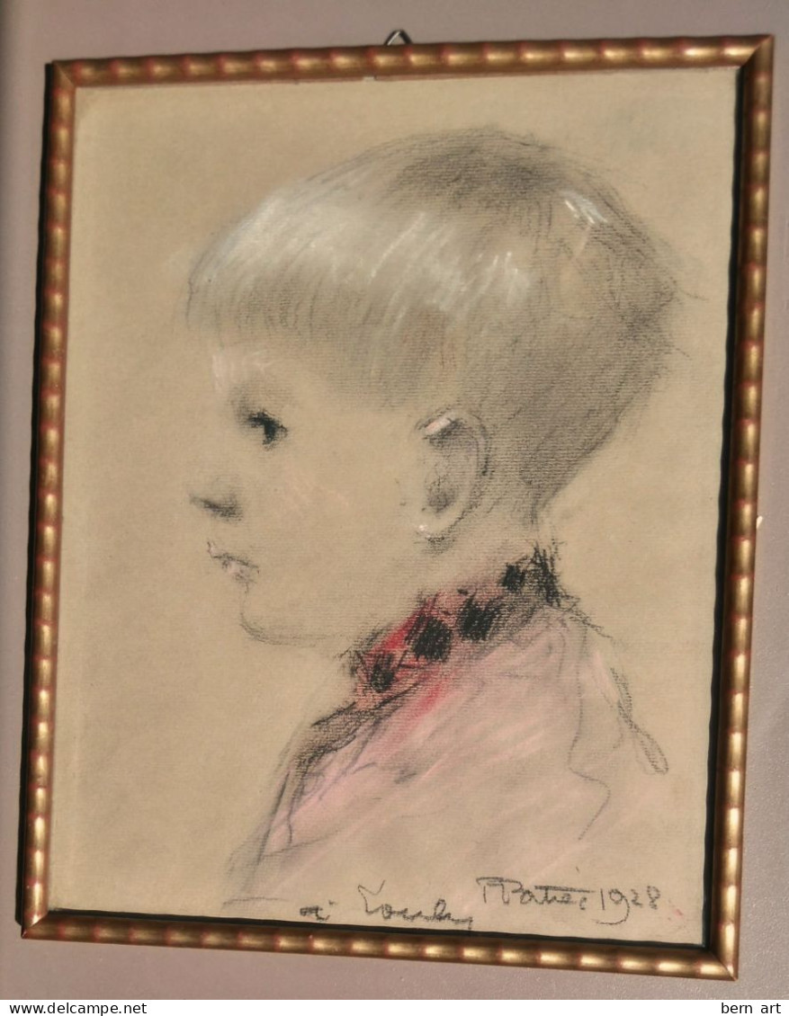 Authentique Dessin- Fusain Art Déco.- "Portrait Vu De Profil" Signé P. PATREC 1928.- Encadré Vitré. - Dibujos