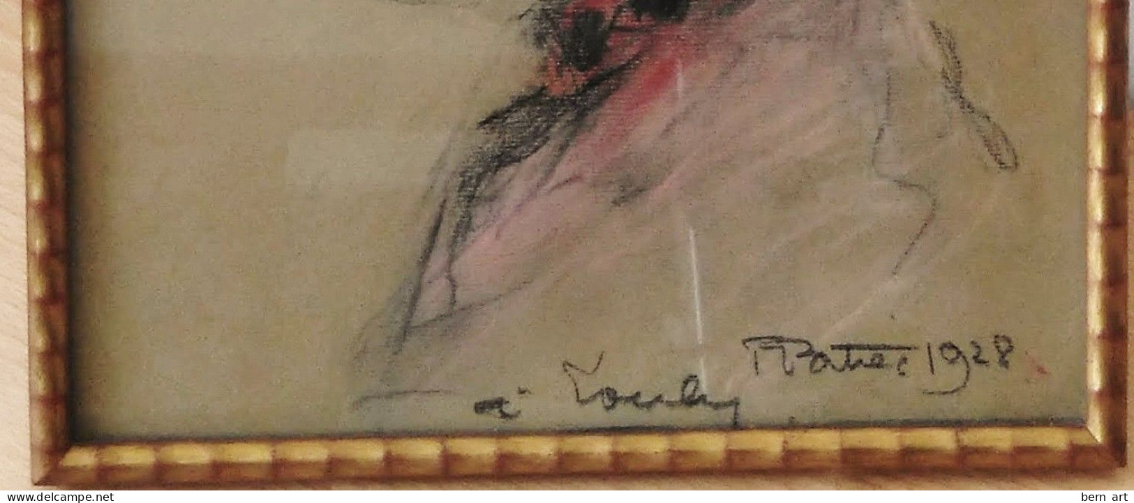 Authentique Dessin- Fusain Art Déco.- "Portrait Vu De Profil" Signé P. PATREC 1928.- Encadré Vitré. - Zeichnungen