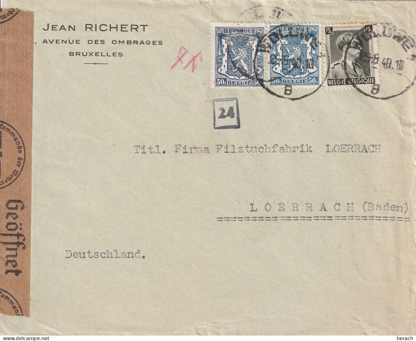 Belgique Lettre Censurée Pour L'Allemagne 1940 - Covers & Documents