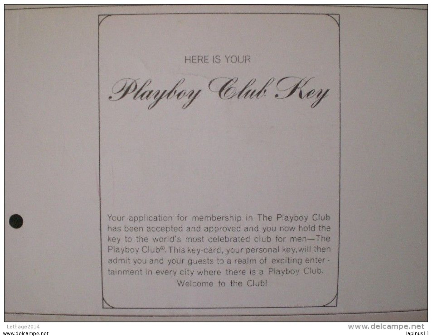 Playboy Club Key Original London 1971 Membership Not Trasferable Number 171565 Issu 21.11.1971 - Casino Cards