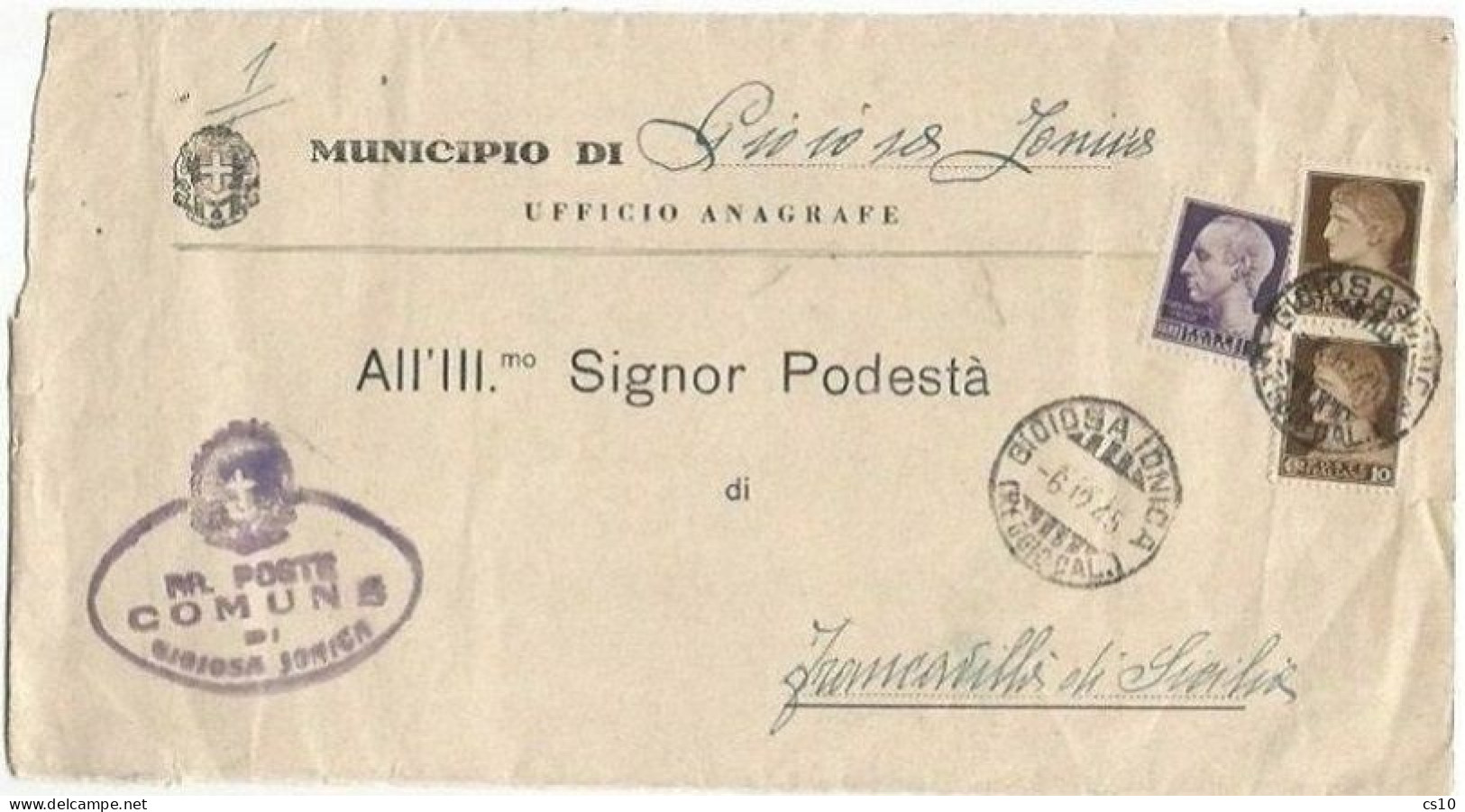 LUOGOTENENZA 6dic1945 Gioiosa Ionica Imperiale SF C.10 + L.1 Modulo Comunale - Marcophilia