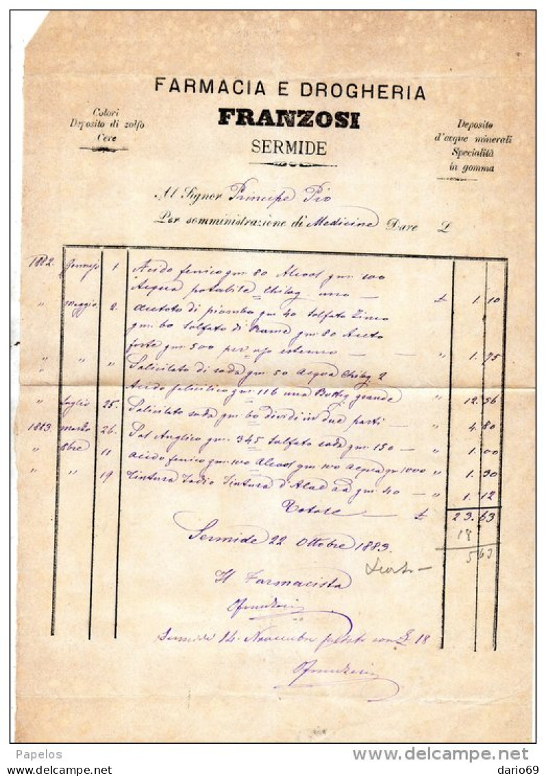 1882 FATTURA SERMIDE FARMACIA - Italy