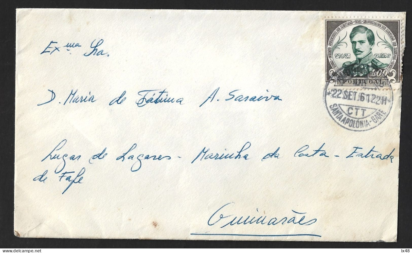 Letter Obliteration Railways 'Ambulances Santa Apolónia-Gare' 1961. Stamp King D. Pedro V. 'Ambulâncias Santa Apolonia-G - Storia Postale