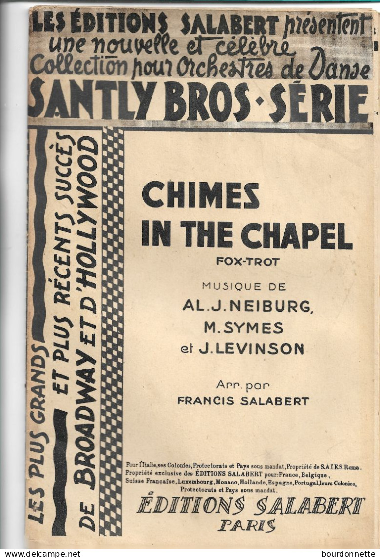 Partition Musicale - EDITION SALABERT PARIS CHIMES IN THE CHAPEL FOX TROT Les Plus Grands Suces De BROADWAY  Et D'hollyw - Partituren