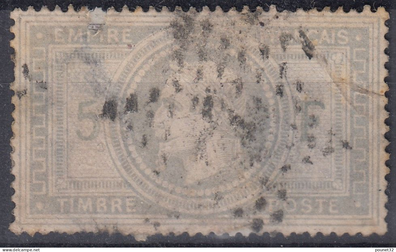 TIMBRE FRANCE EMPIRE N° 33A 5 & F EN BLEU OBLITERE - DEFECTUEUX - COTE 1400 € - 1863-1870 Napoléon III Lauré