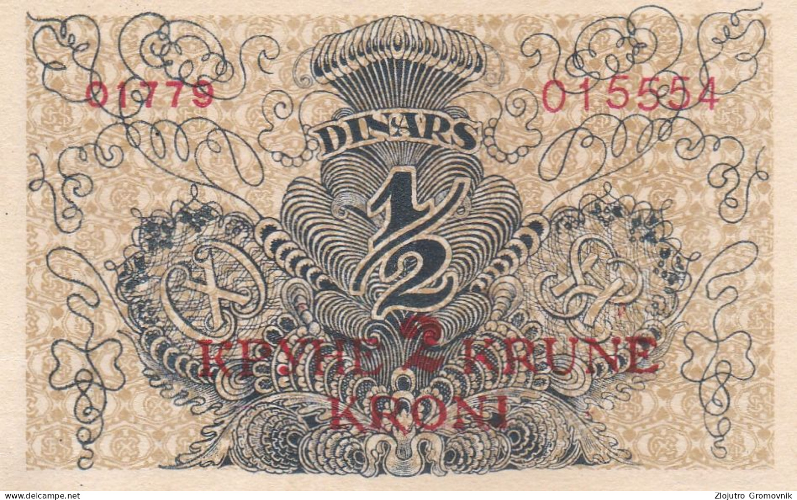 1/2 Dinara Overprint 2 Krune 1919 !!! SCARCE UNC !!! SHS Yugoslavia - Yougoslavie