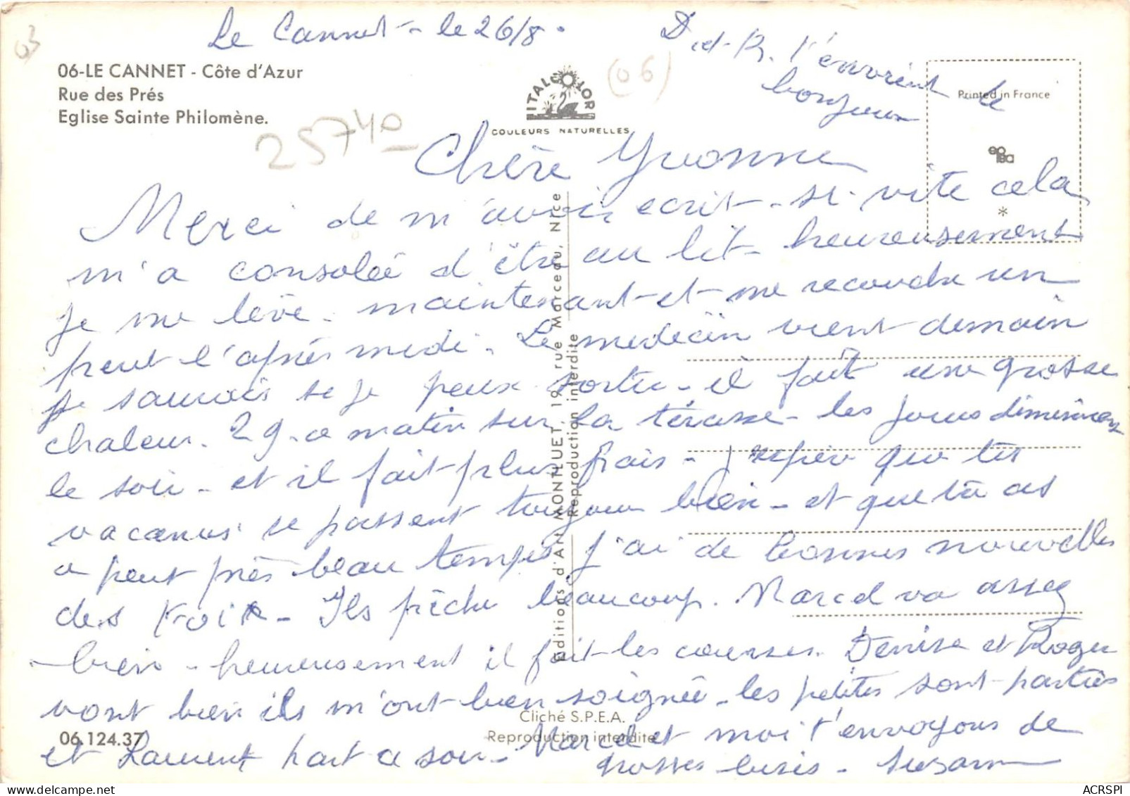 LE CANNET Rue Des Pres Eglise Sainte Philomene 5(scan Recto-verso) MA838 - Le Cannet