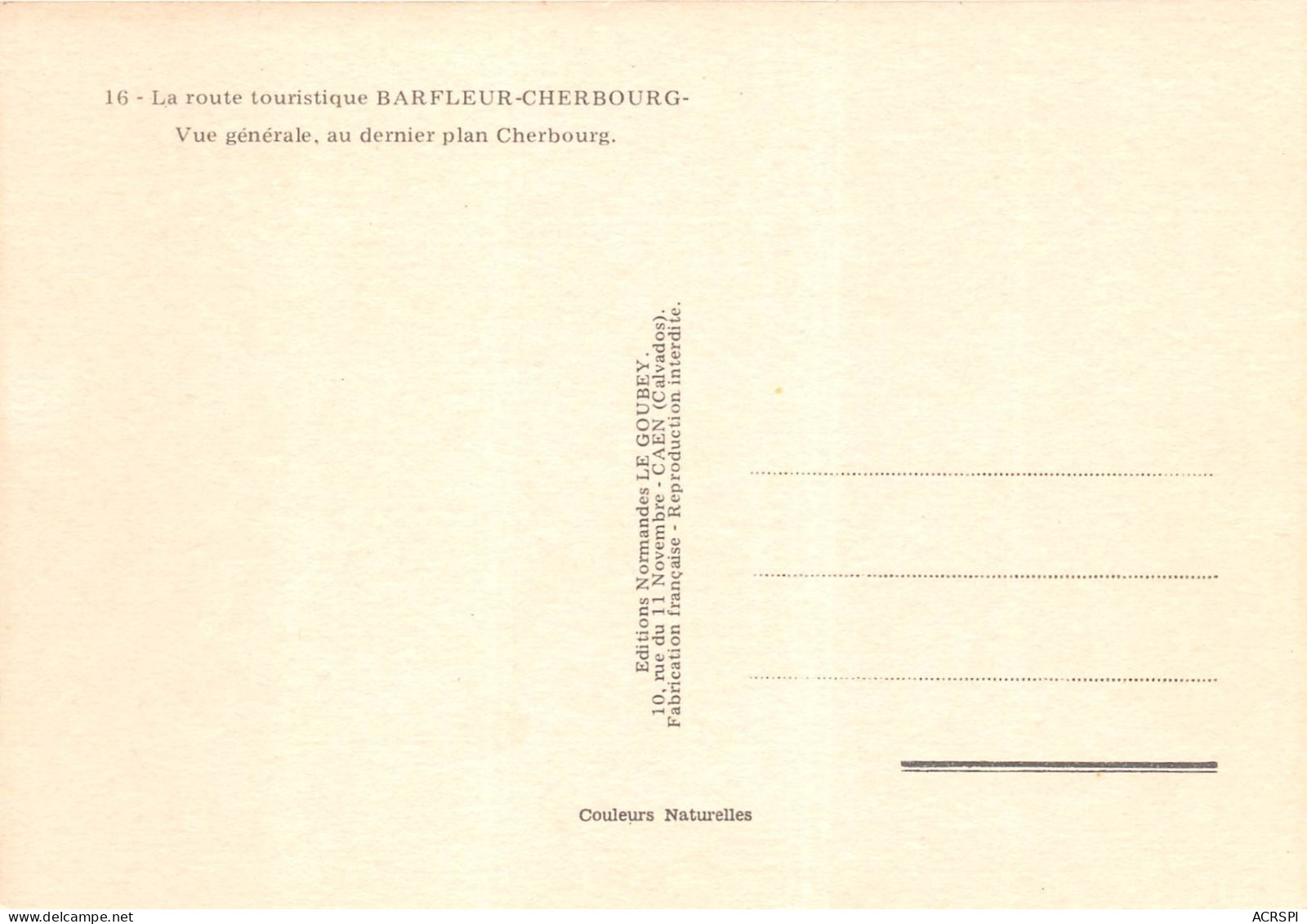 La Route Touristique BARFLEUR CHERBOURG Vue Generale Au Dernier Plan Cherbourg 9(scan Recto-verso) MA880 - Barfleur