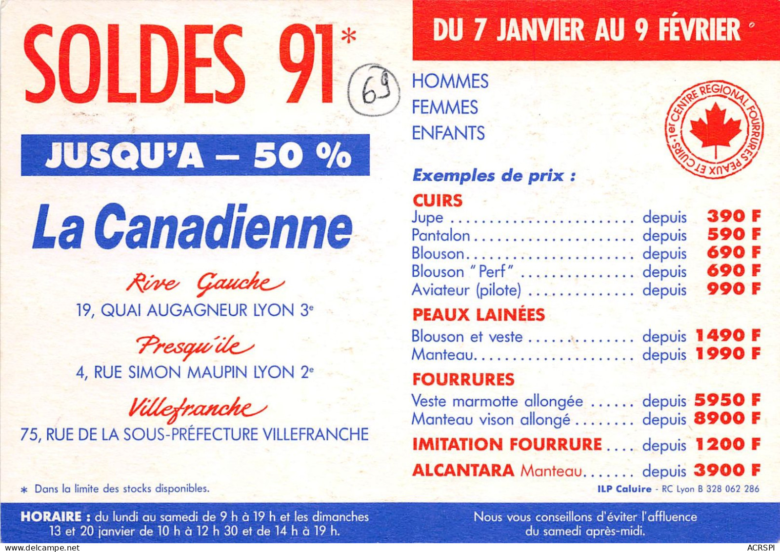 SOLDES 91 La Canadienne Rive Gauche Quai Augnagneur Lyon 11(scan Recto-verso) MA893 - Lyon 3