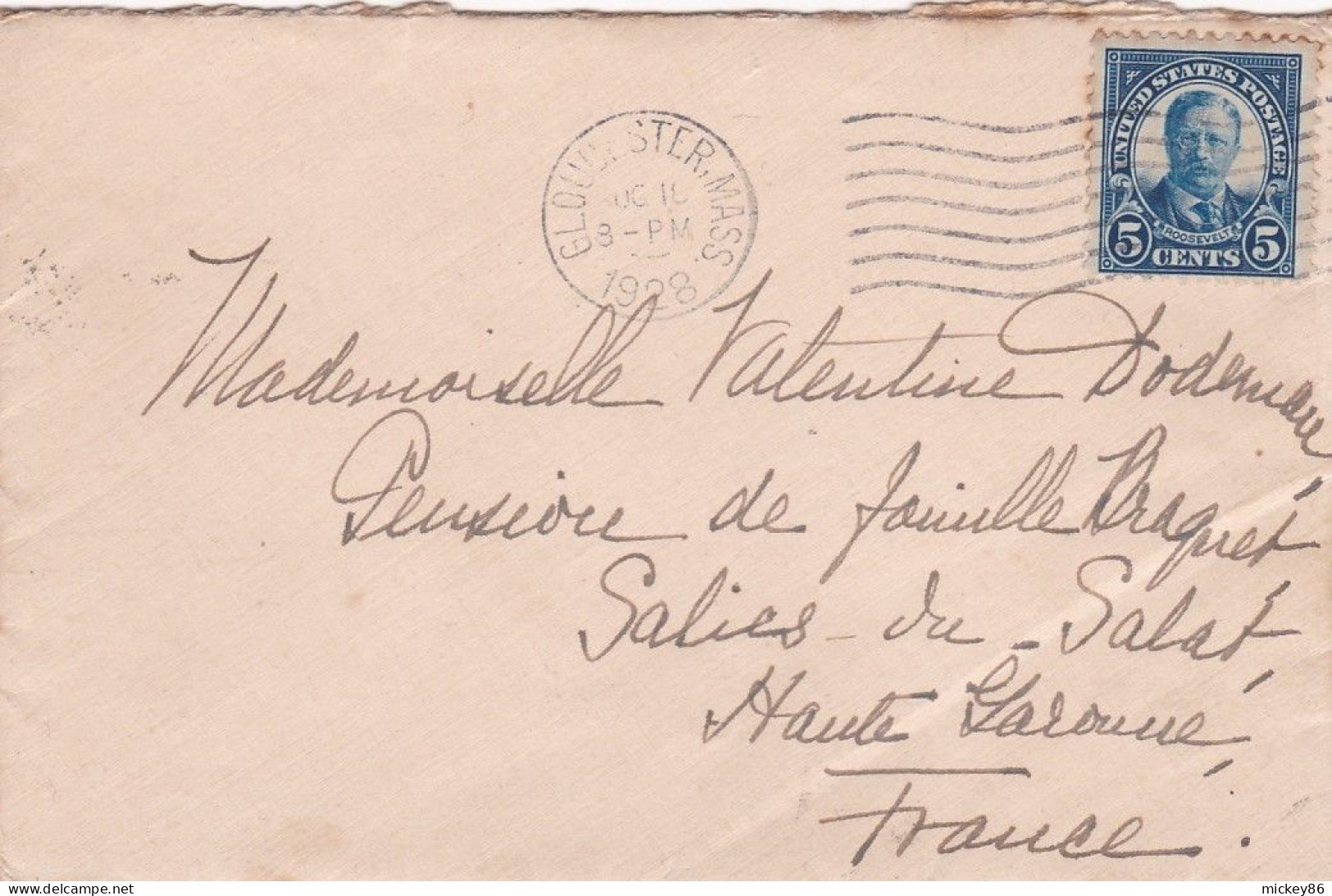 Etats-Unis --1928--lettre GLOUCESTER (Mass) Pour SALIES DU SALAT (France).timbre,cachet Mécanique Muet 18 OCT 1928 - Lettres & Documents