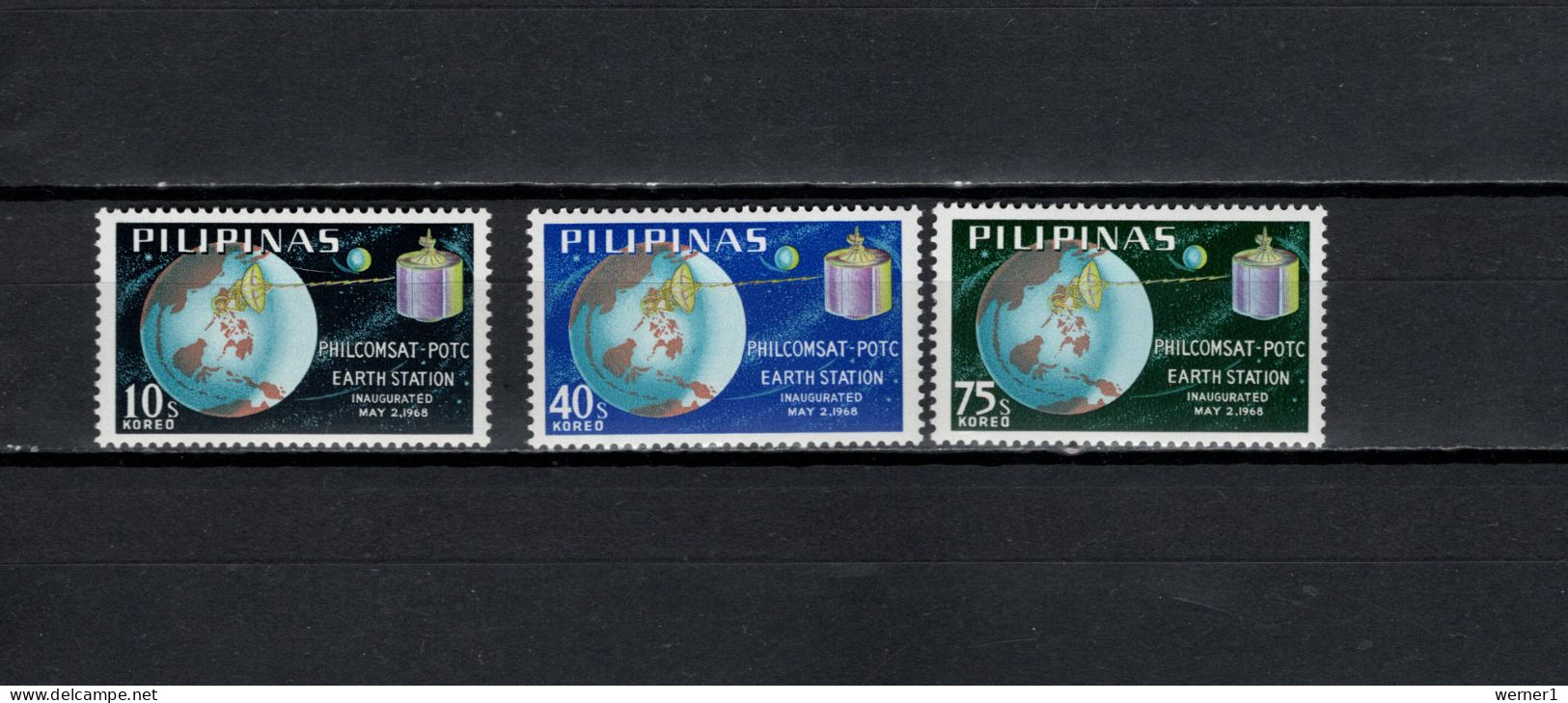 Philippines 1968 Space, Philcomsat Set Of 3 MNH - Asie