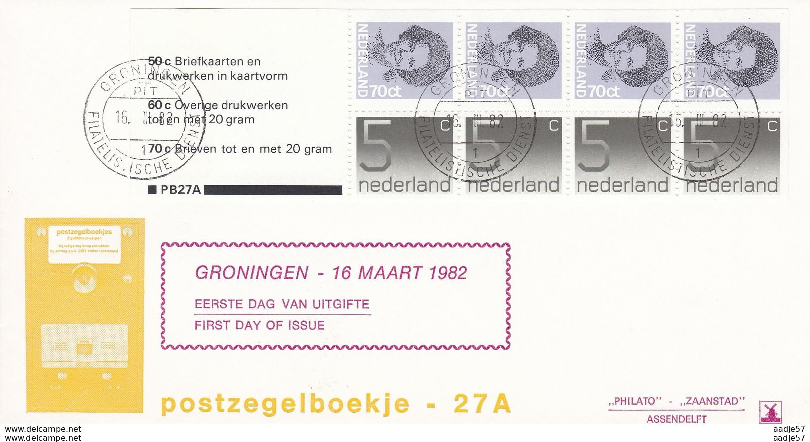 NEDERLAND Netherlands FDC 1982 Stampbooklet PB 27a - Booklets & Coils