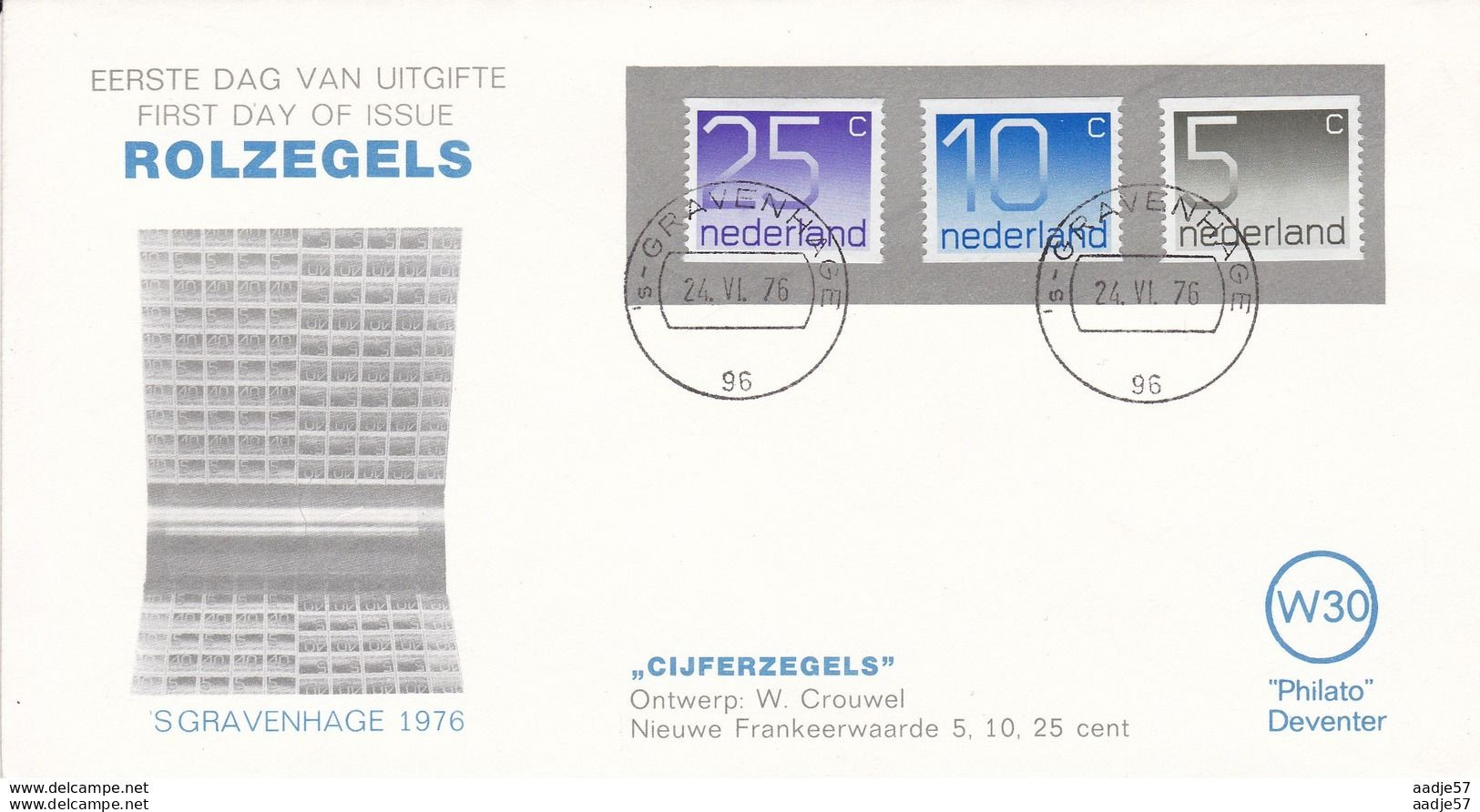 NEDERLAND Netherlands FDC 1976 Rolzegels - Carnets Et Roulettes