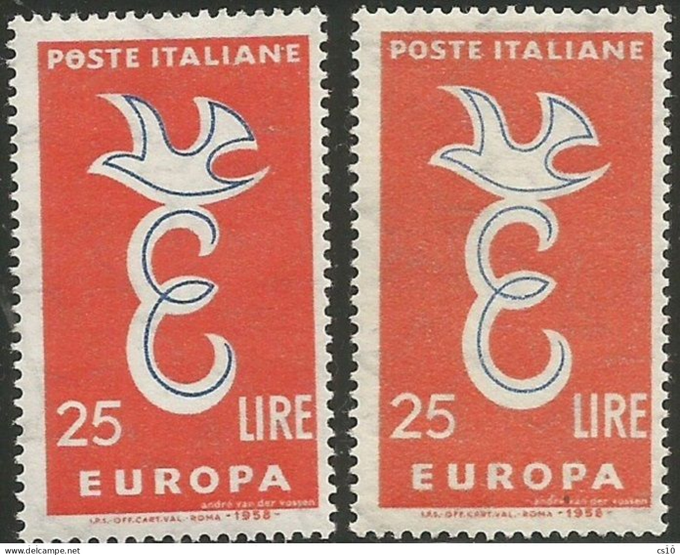 PeSTE Invece Di POSTE Italiane Varietà Riporto Su L.25 Europa CEPT 1958 Nuovo ** - 1946-60: Neufs