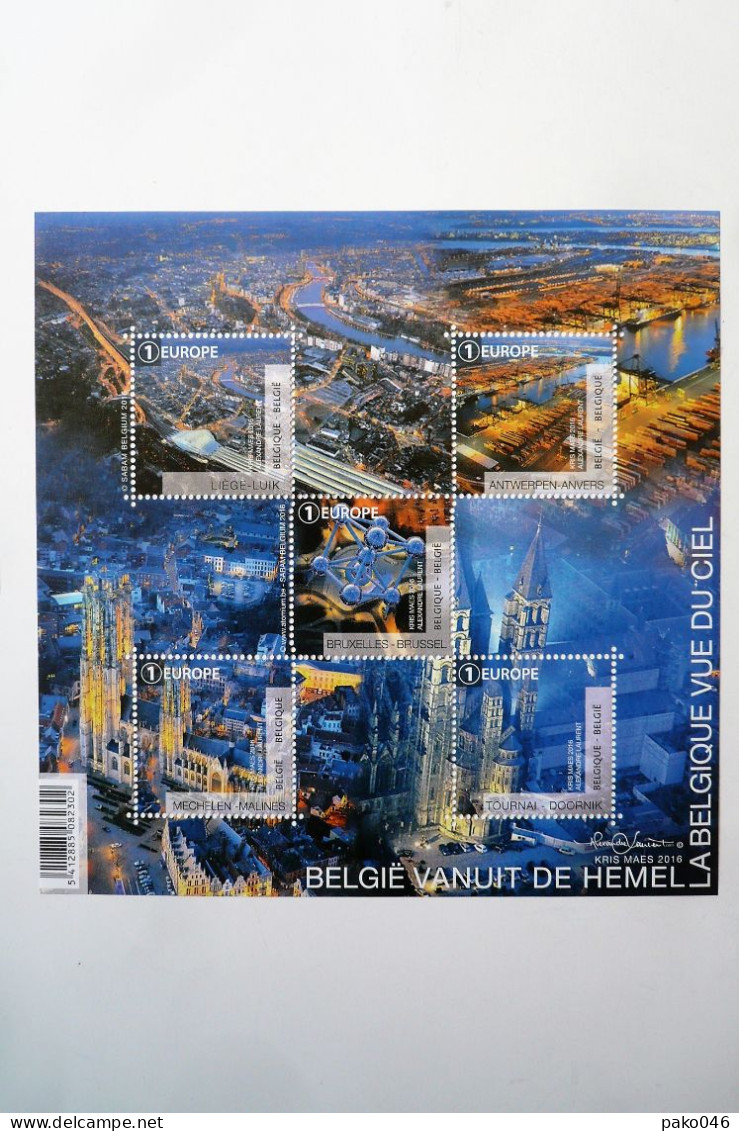 COB BL 239** Neuf – 2016 – La Belgique Vue Du Ciel. Un Grand Regard Panoramique Sur Les Villes Belges De Nuit. – - 2002-… (€)