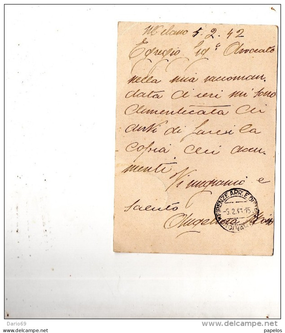 1943 CARTOLINA  ESPRESSA INTESTATA PENSIONE MERAVIGLIA MILANO  CON ANNULLO MILANO  + FIRENZE - Express Mail