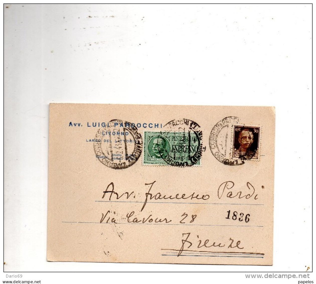 1943 CARTOLINA  ESPRESSA CON ANNULLO LIVORNO - Express Mail