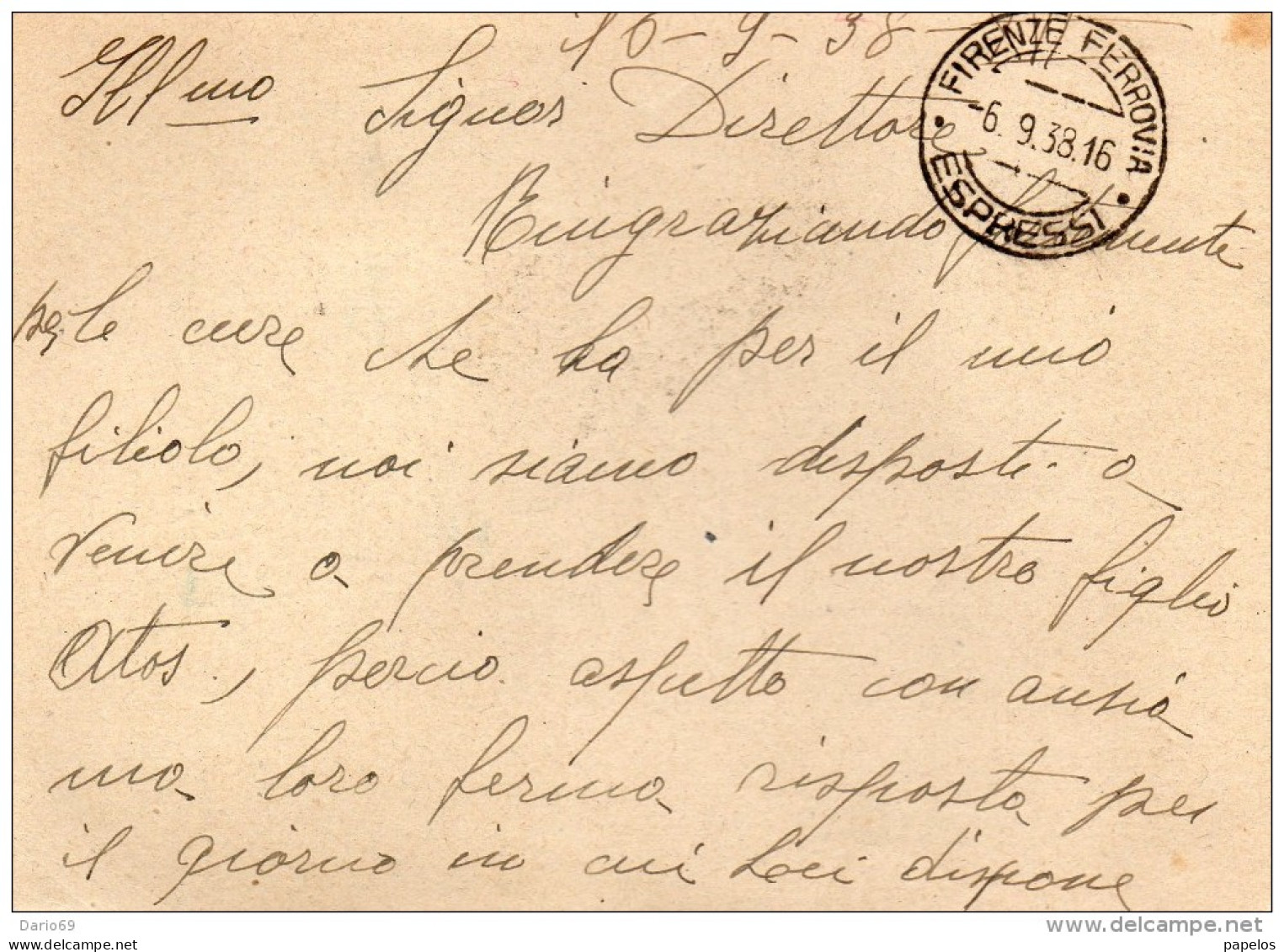 1938  CARTOLINA ESPRESSA  CON ANNULLO    Casalecchio Di Reno  BOLOGNA + FIRENZE - Express Mail