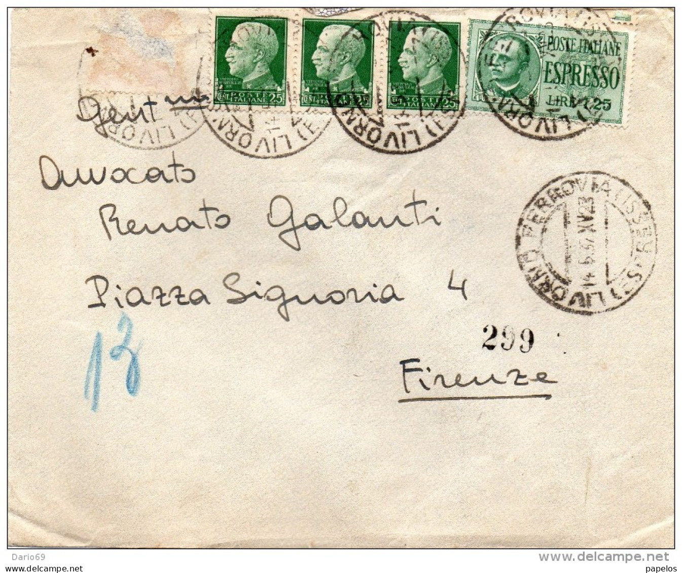 1937 LETTERA  ESPRESSA CON ANNULLO LIVORNO - Express Mail