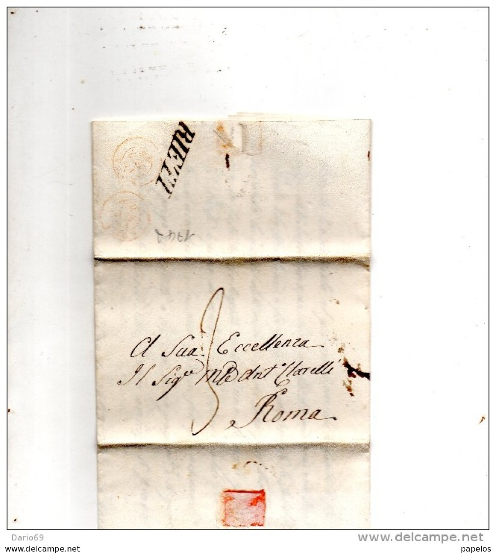 1848 LETTERA CON ANNULLO RIETI + ROMA IN ROSSO - ...-1850 Préphilatélie