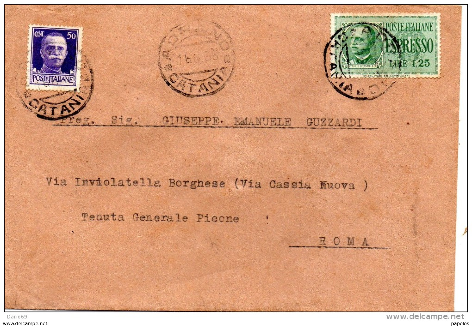 1936 LETTERA CON ANNULLO ADRANO CATANIA - Poste Exprèsse