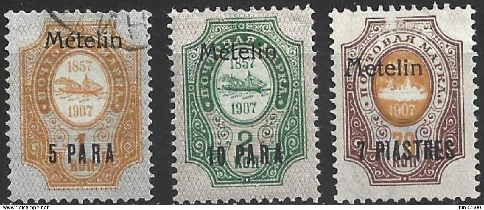 1909 - 1910 : Bureaux Russes Du Levant :  3 Timbres De METELIN - Levante