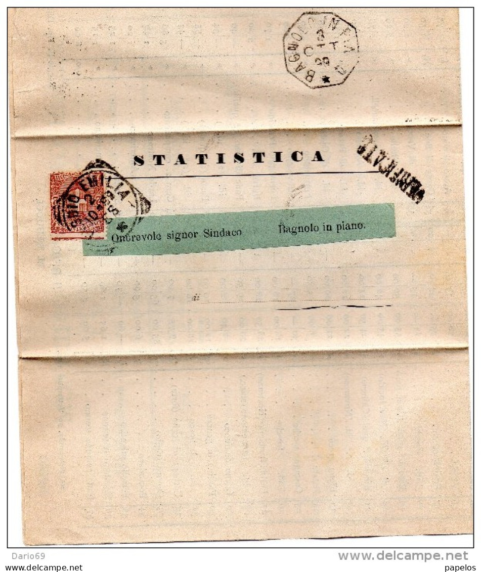 1889 LETTERA CON ANNULLO REGGIO EMILIA + BAGNOLO IN PIANO - DENTELLATURA SPOSTATA - Poststempel