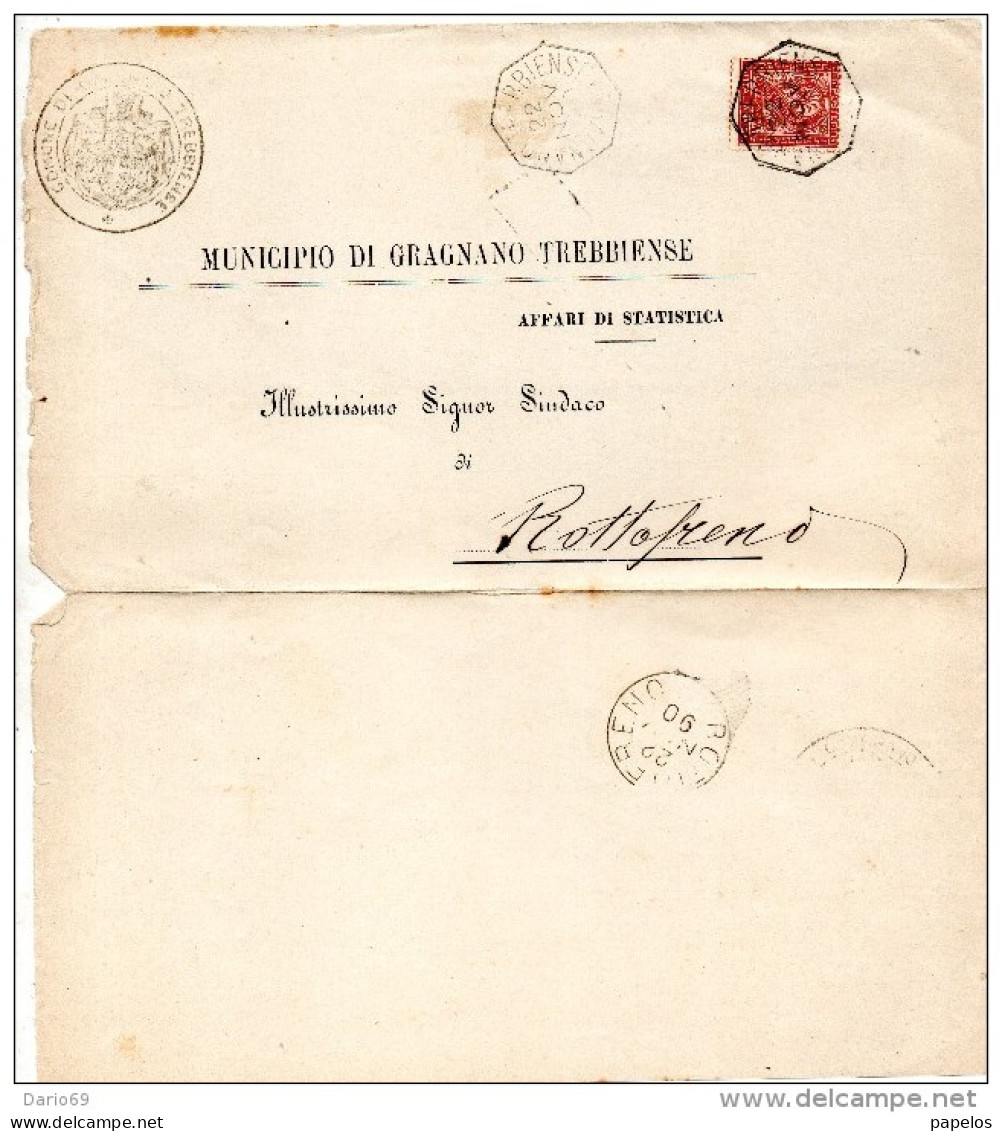 1890     LETTERA  CON ANNULLO TREBBIENESE PIACENZA - Marcophilie