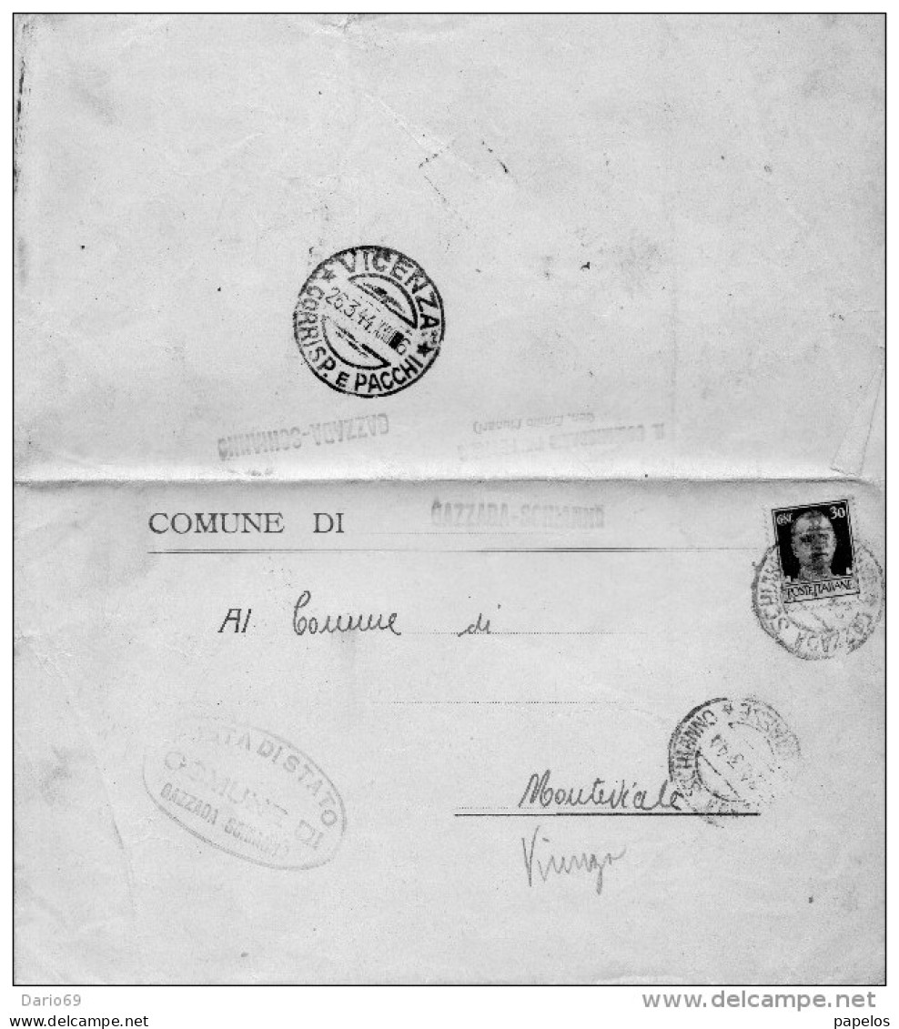 1944    LETTERA  CON ANNULLO Gazzada Schianno VARESE - Storia Postale