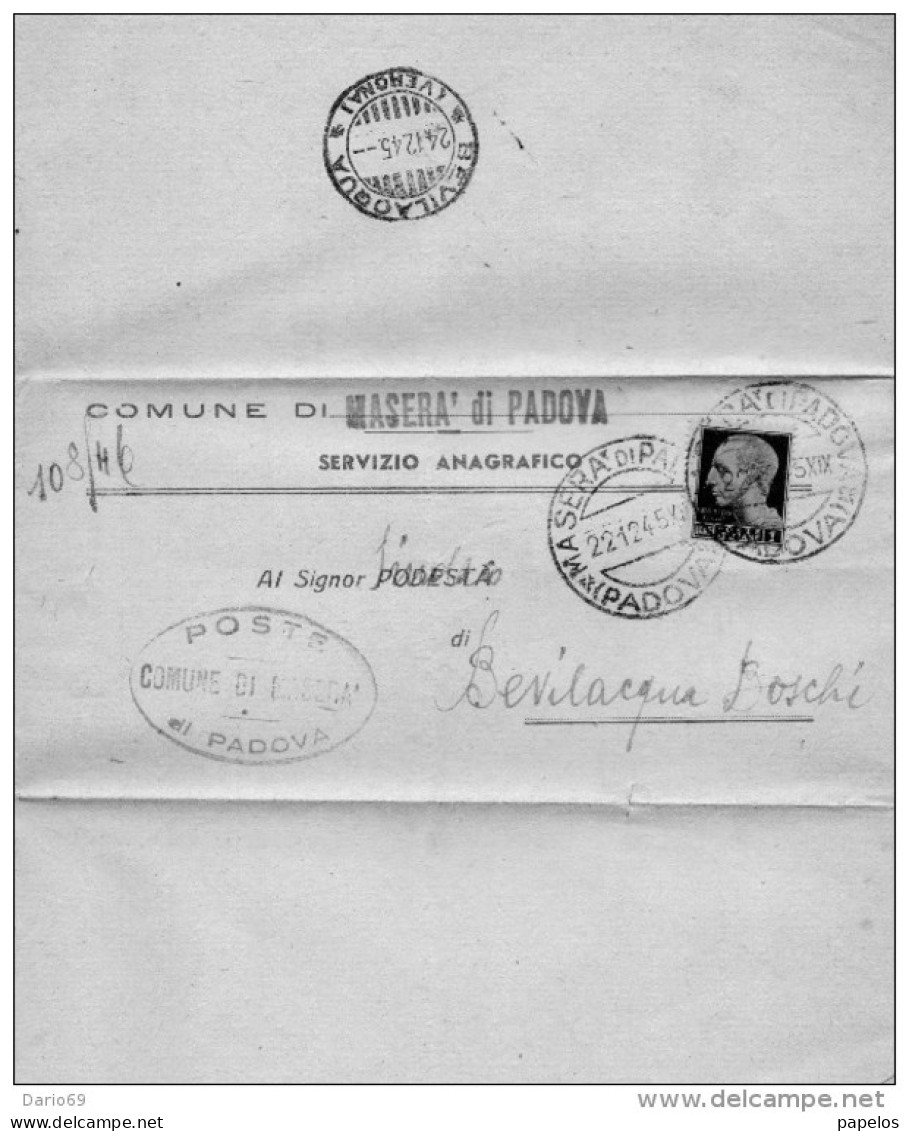 1945    LETTERA  CON ANNULLO MASERA DI PADOVA - Storia Postale