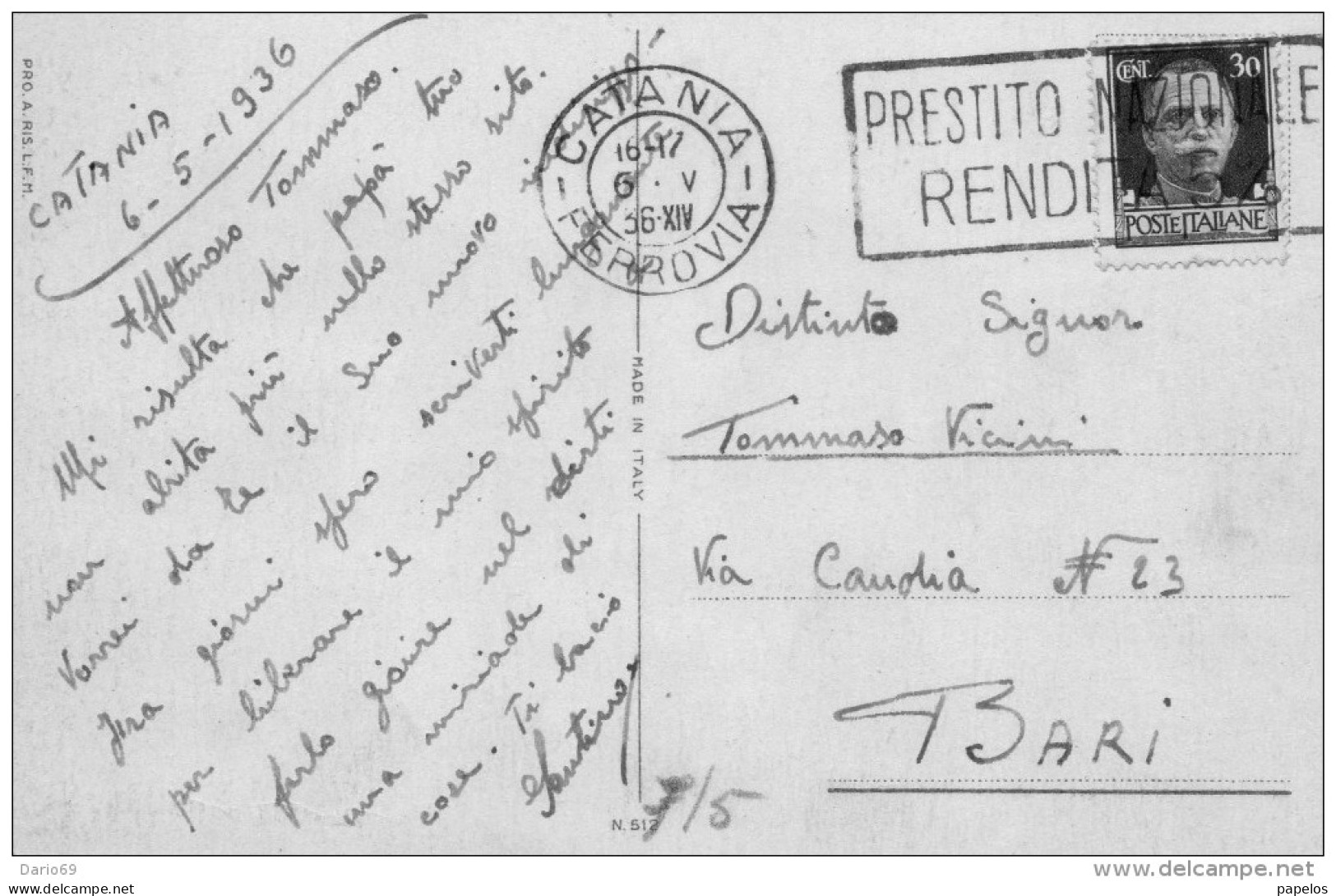 1936 CARTOLINA CON ANNULLO CATANIA - Granja