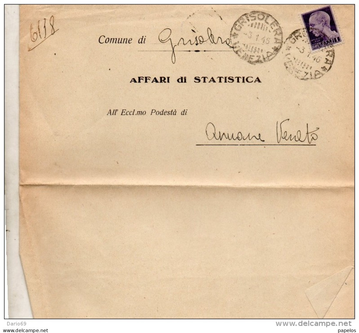 1946   LETTERA  CON ANNULLO GRISOLERA VICENZA - Storia Postale