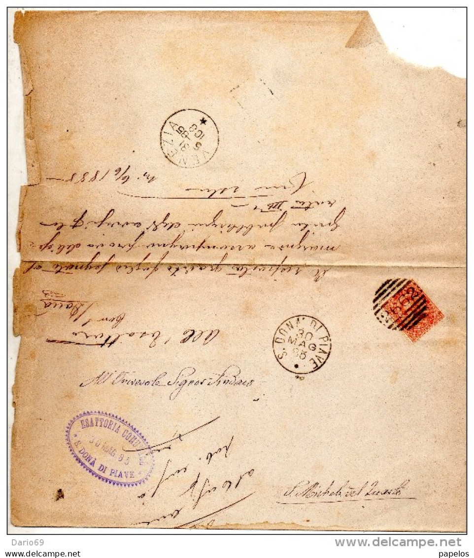 1885 LETTERA CON ANNULLO NUMERALE S. DONA DI PIAVE VENEZIA - Marcophilie