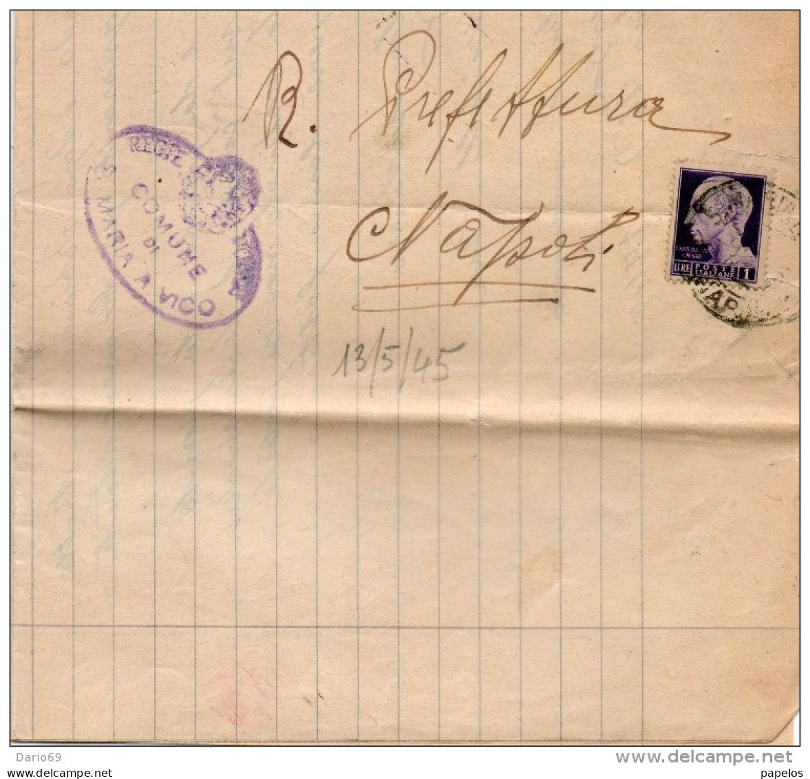 1945 LETTERA  CON ANNULLO S. MARIA  A VICO CASERTA - Poststempel