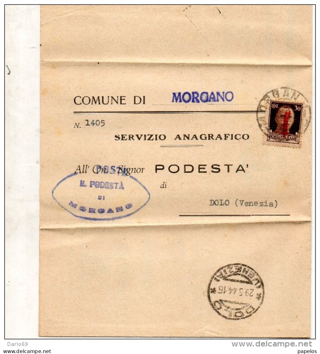 144 LETTERA INTESTATA CON ANNULLO MORGANO TREVISO - Marcophilie