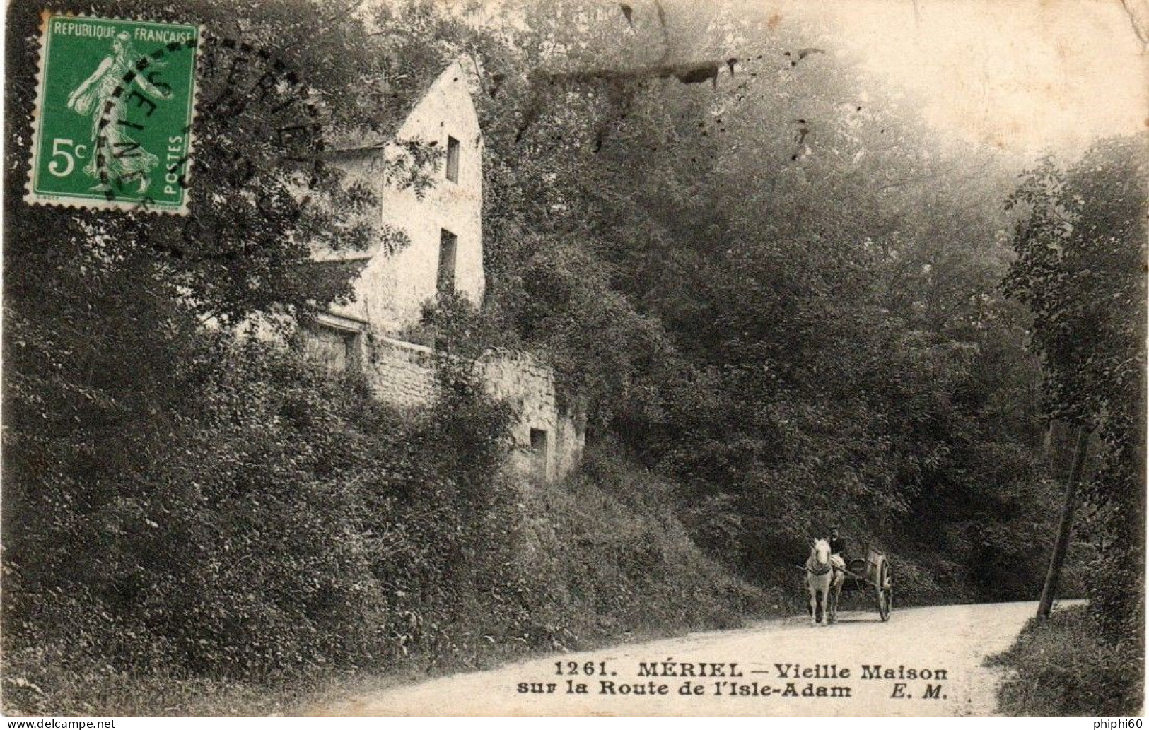 MERIEL  -  95  -  Vieille Maison Sur La Route De L'ISLE ADAM  -  Attelage De Cheval - Meriel