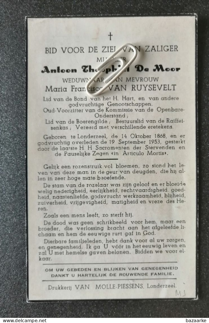 ANTOON DE MOOR ° LONDERZEEL 1868 + 1953 / MARIA VAN RUYSEVELT - Images Religieuses