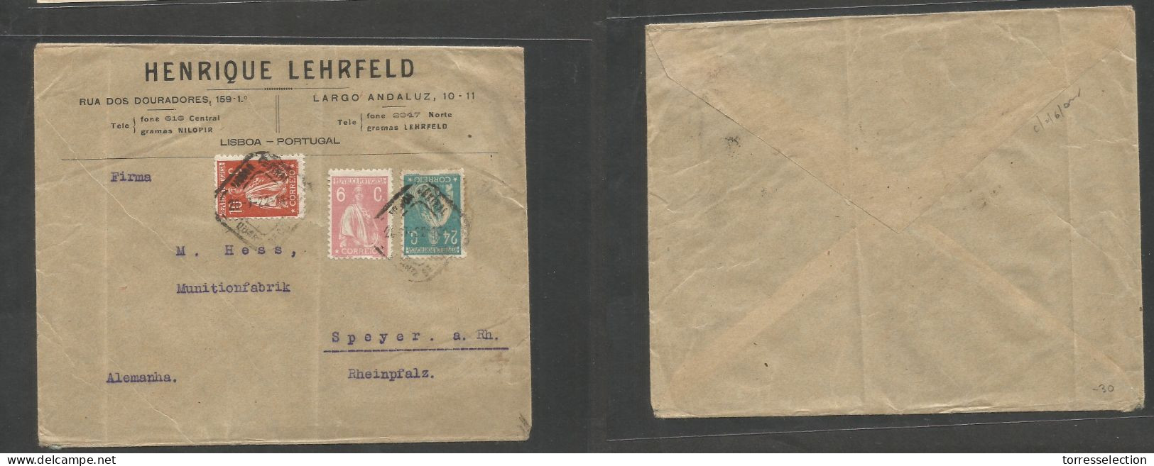 PORTUGAL - XX - 1922 (8 March) Lisboa - Germany, Speyer. Multifkd Private Card, Ceres Issue (x6) At 24c Rate, Tied Cds. - Other & Unclassified