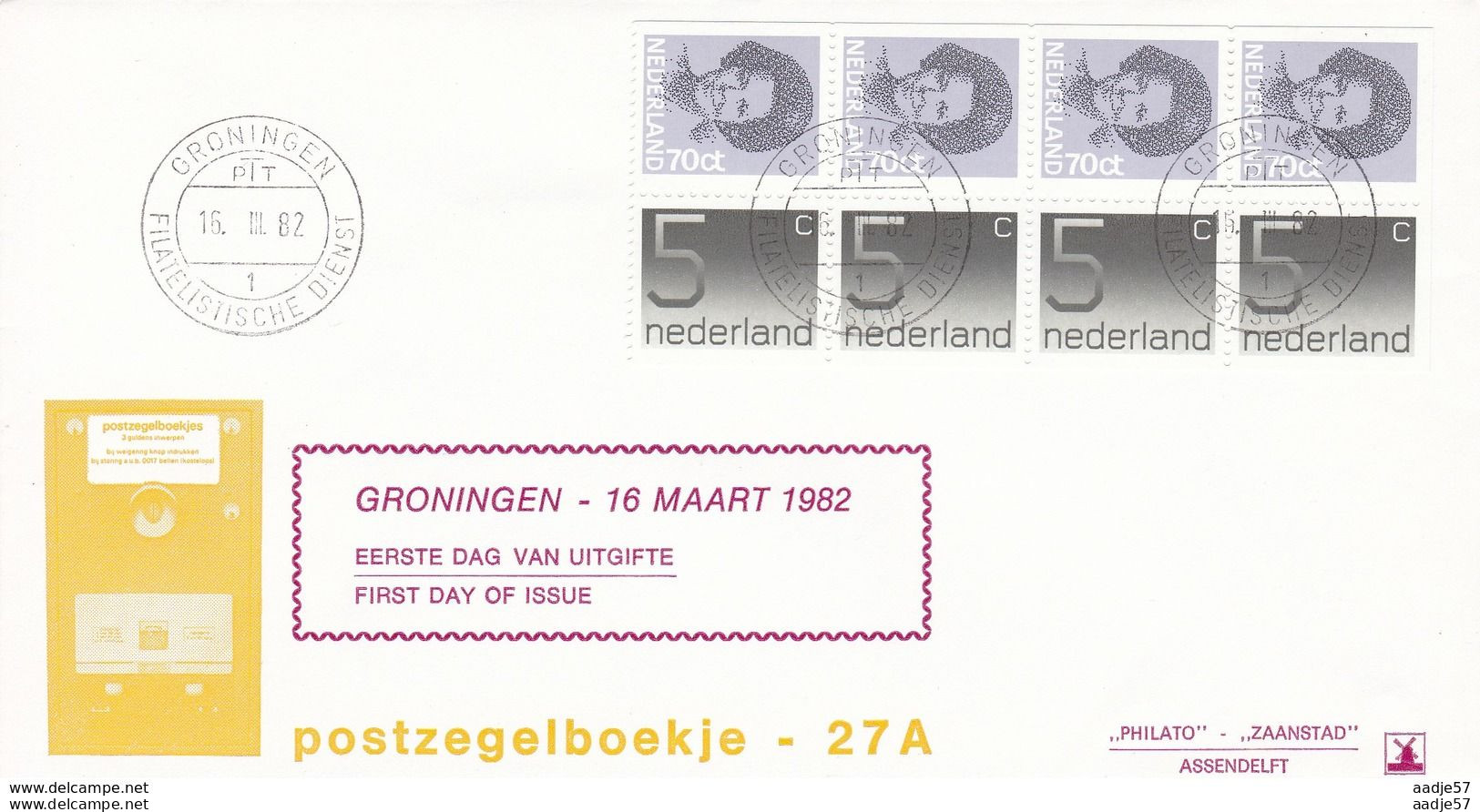 Netherlands Nederland Pays Bays FDC 1982 Stampbooklet PB 27a - Cuadernillos