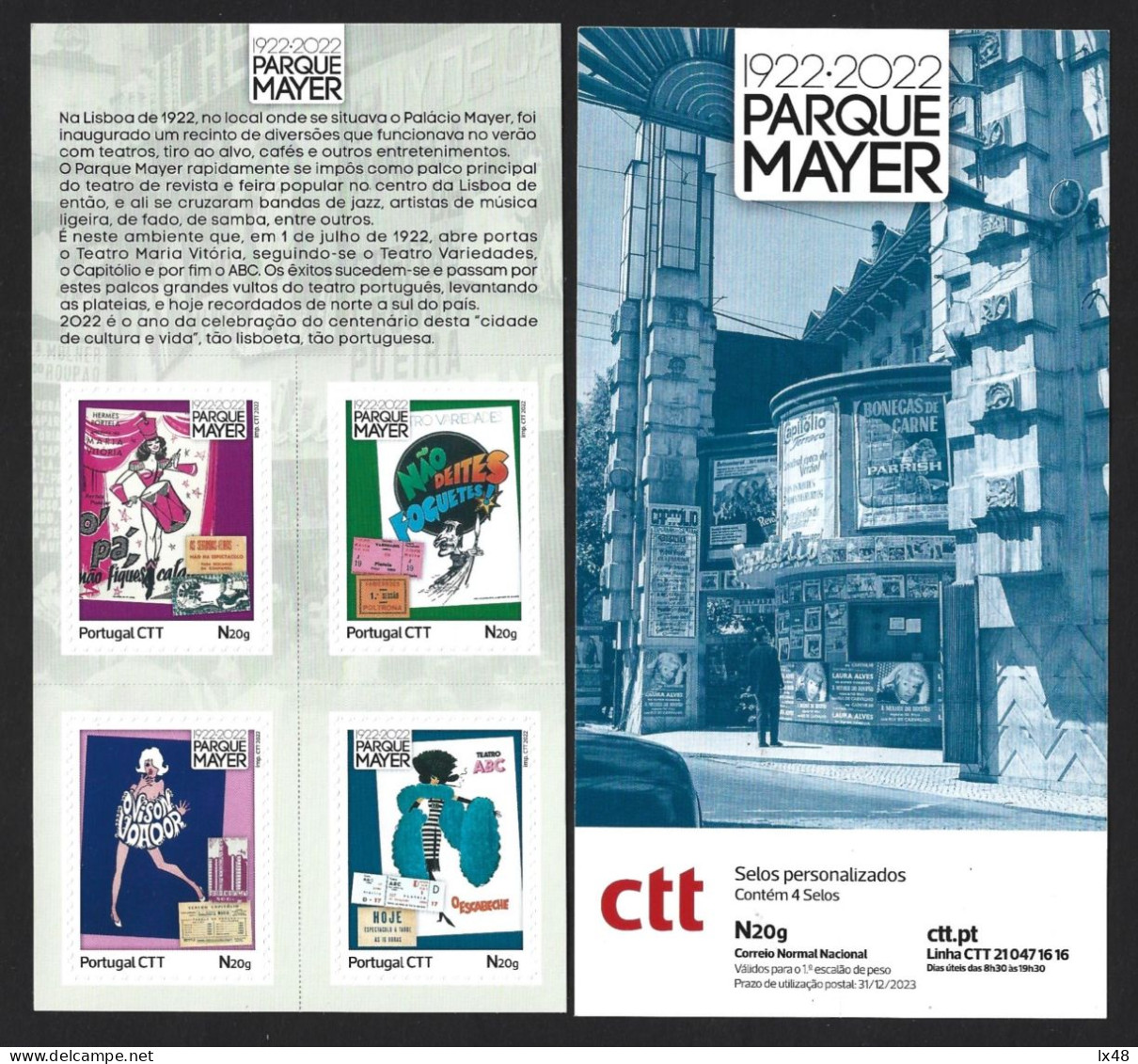 Sheet 4 Stamps 100 Years Parque Mayer, Lisbon. Cinema, Theater. Maria Vitória Theatre, Abc Capitólio. Films. Show Rooms - Hotels- Horeca