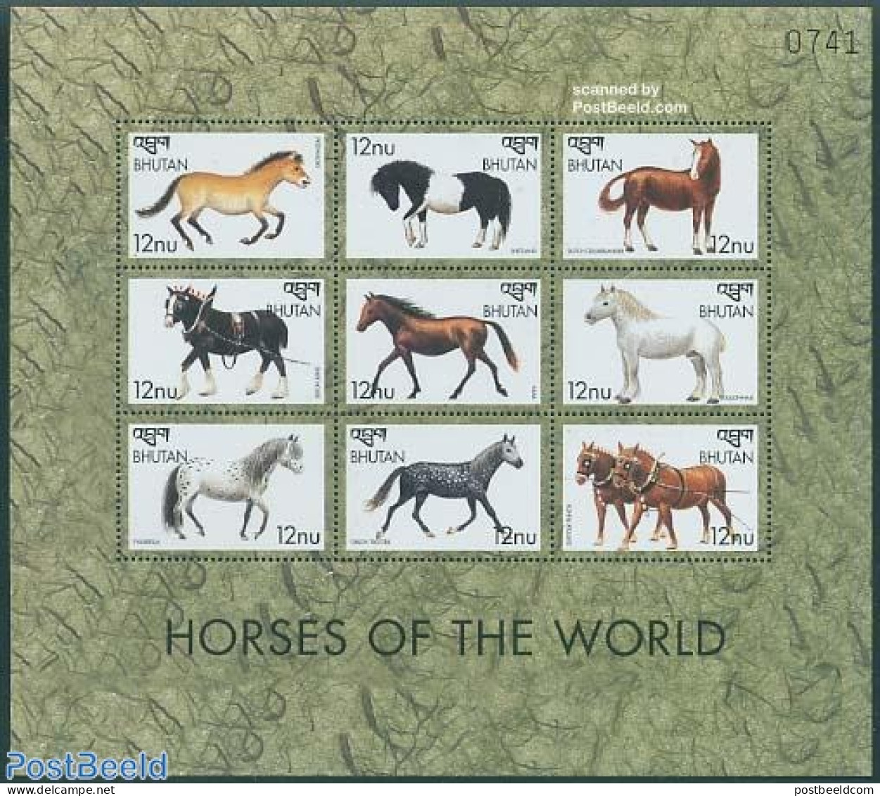 Bhutan 1999 Horses 9v M/s, Mint NH, Nature - Horses - Bhoutan