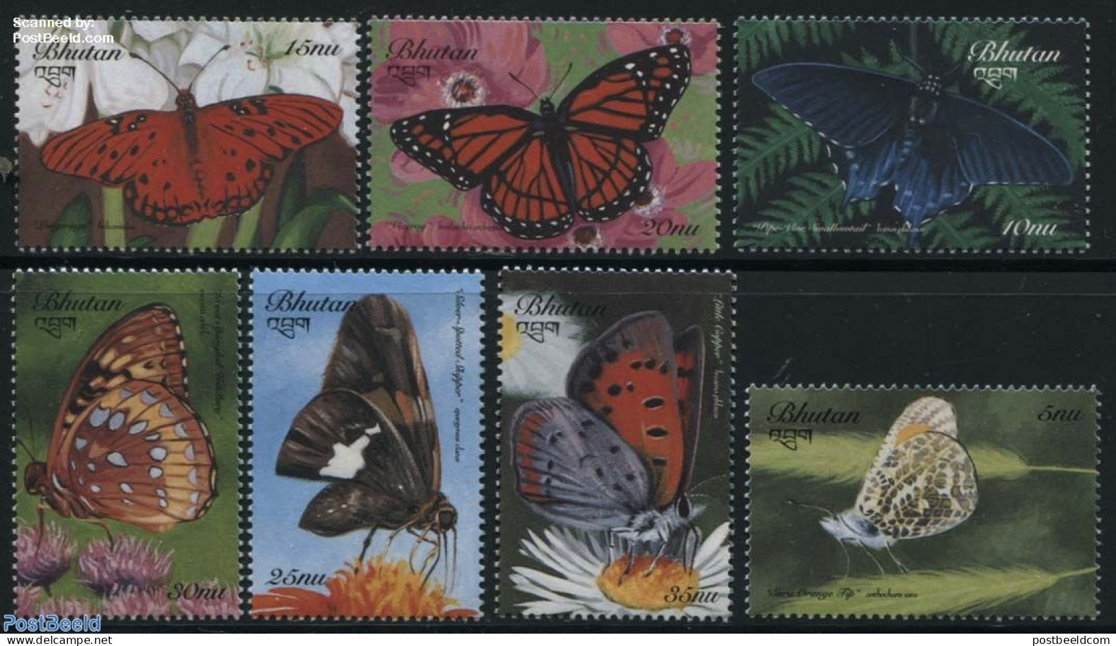 Bhutan 1999 Butterflies 7v, Mint NH, Nature - Butterflies - Bhoutan