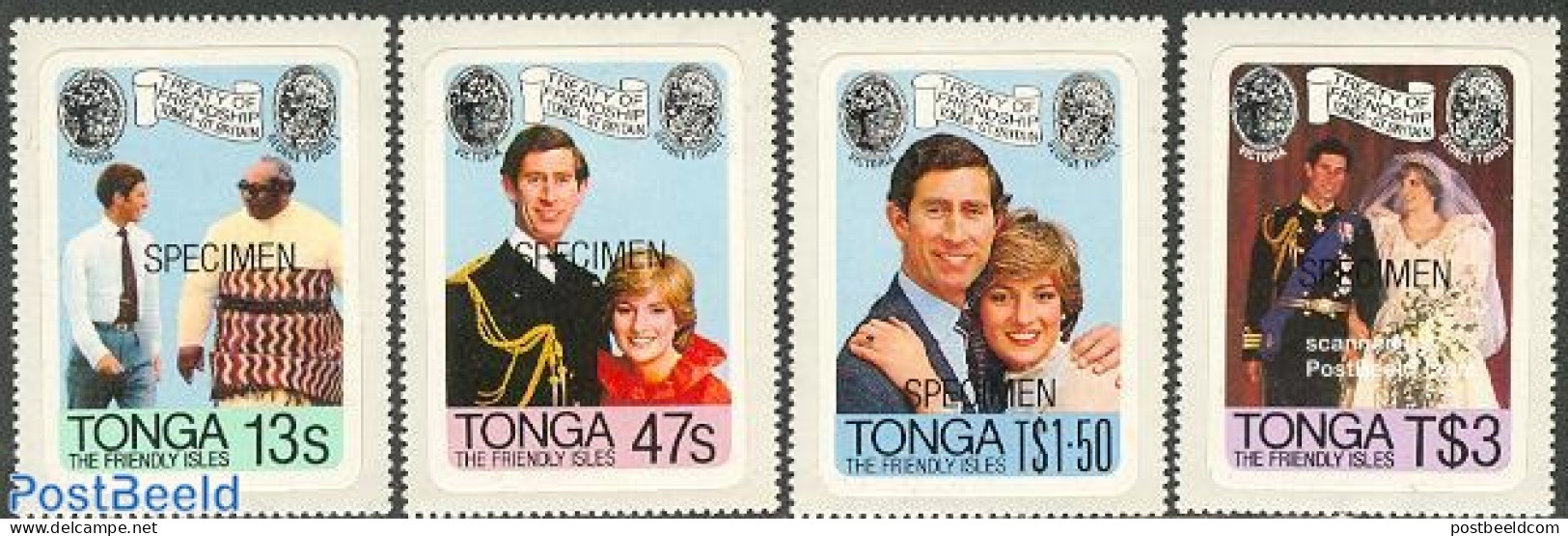 Tonga 1981 Charles & Diana Wedding 4v, SPECIMEN, Mint NH, History - Charles & Diana - Kings & Queens (Royalty) - Royalties, Royals