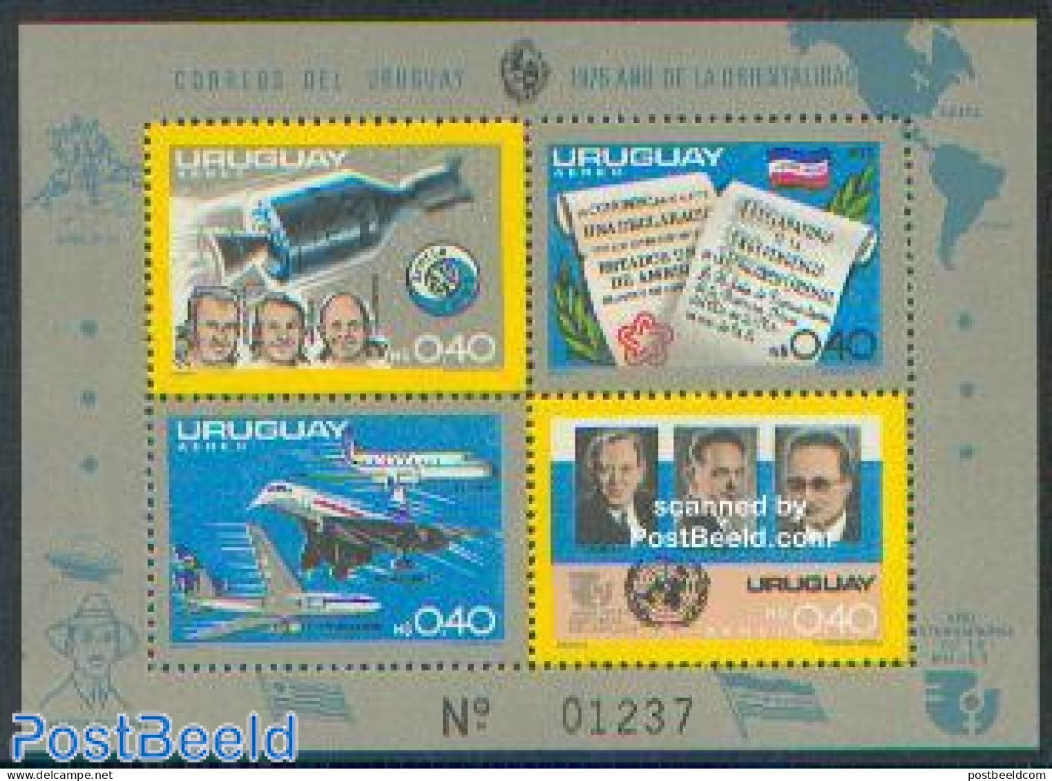 Uruguay 1975 Events S/s, Mint NH, History - Transport - Human Rights - United Nations - Concorde - Aircraft & Aviation.. - Concorde