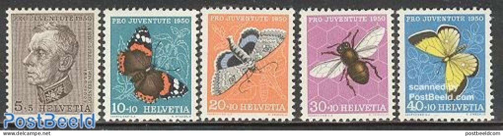 Switzerland 1950 Pro Juventute 5v, Mint NH, Nature - Bees - Butterflies - Insects - Ongebruikt